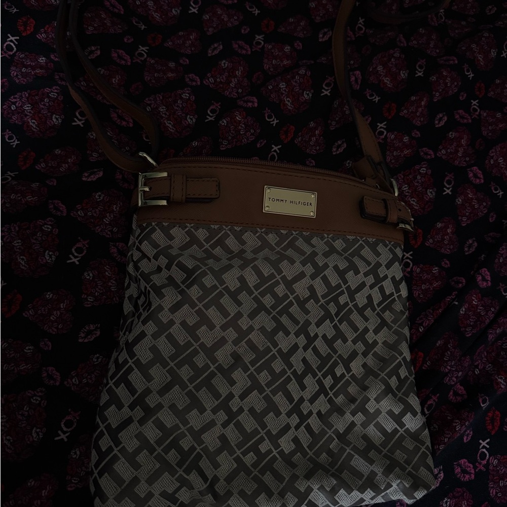 Tommy Hilfiger Brown and Gray Crossbody Bag